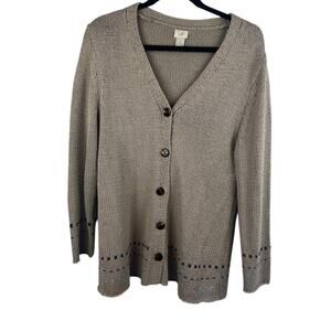 J. Jill brown knit long sleeve 1005 Silk button up cardigan size medium